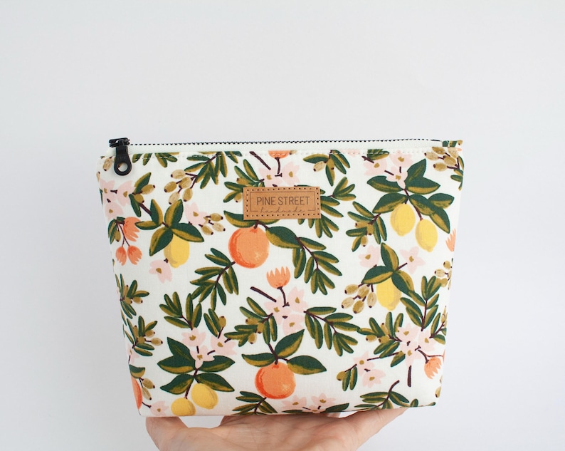 Citrus Print Zipper Pouch, Lemon Print Zipper Pouch, Cosmetic Bag, Travel Bag, Handmade Gift image 8