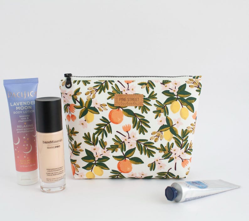 Citrus Print Zipper Pouch, Lemon Print Zipper Pouch, Cosmetic Bag, Travel Bag, Handmade Gift image 4
