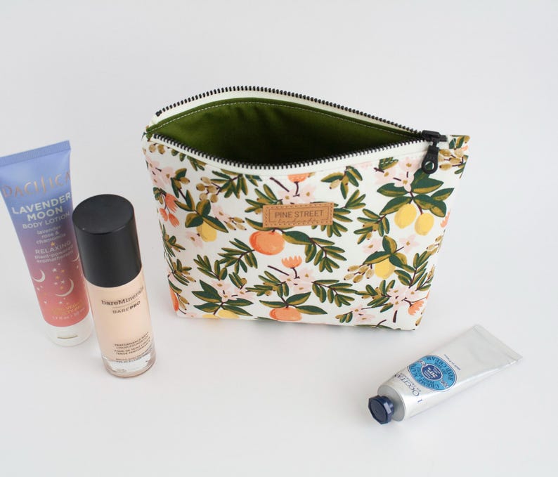 Citrus Print Zipper Pouch, Lemon Print Zipper Pouch, Cosmetic Bag, Travel Bag, Handmade Gift image 5