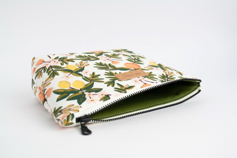 Citrus Print Zipper Pouch, Lemon Print Zipper Pouch, Cosmetic Bag, Travel Bag, Handmade Gift image 7