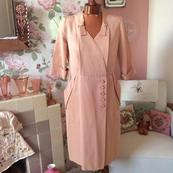 Vintage 1940s pink crêpe dress by Marie Moore. Vo… - image 2