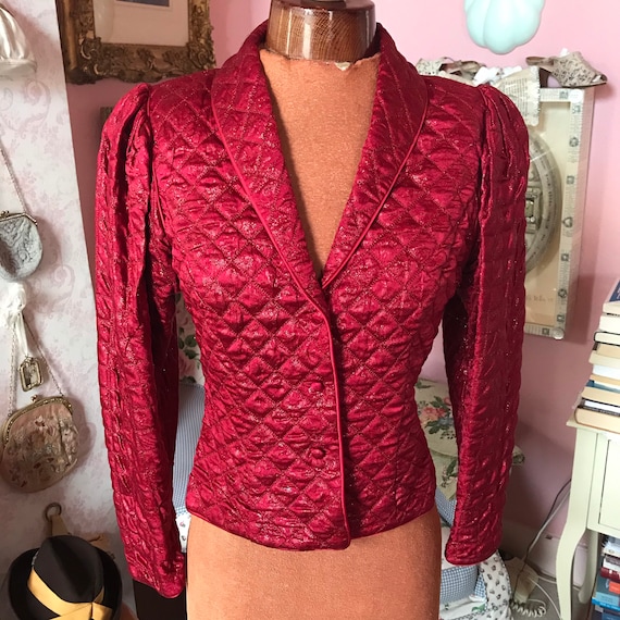 1970s Janice Wainwright quilted red fitted jacket.