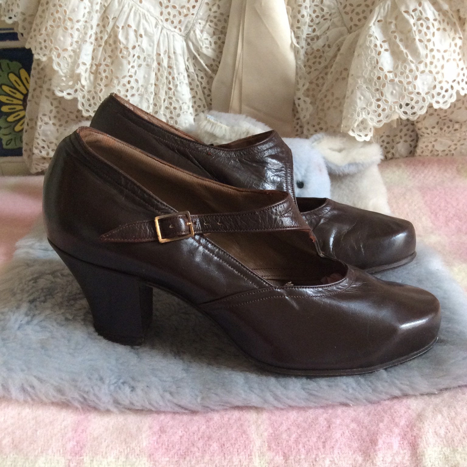 3.5 CC41 utility Mark 1940s brown leather Mary-Jane shoes Shoes Womens Shoes Mary Janes U.K Deadstock 