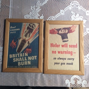 Vintage original 1940s World War II civil defence leaflets. Professionally framed. Good condition