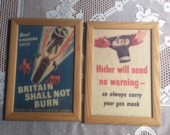 Vintage original 1940s World War II civil defence leaflets. Professionally framed. Good condition