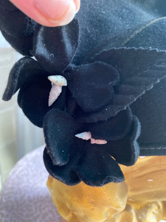 1940s black felt wool half hat with flowers and s… - image 6