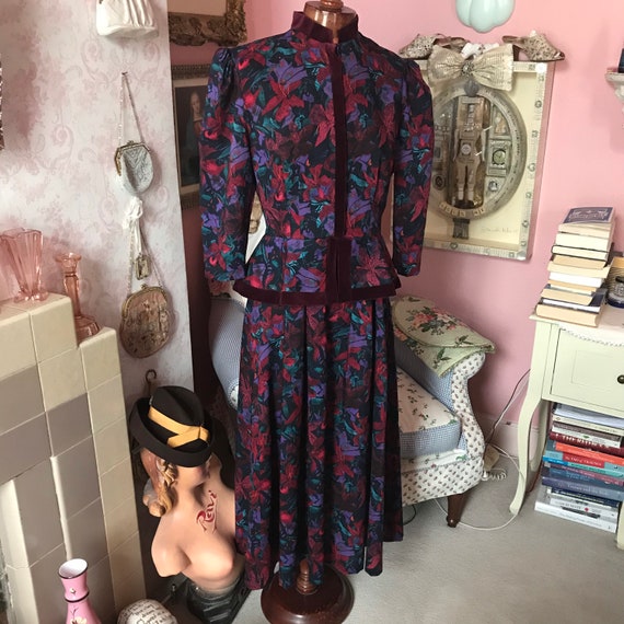 1970s Origin fine wool dress in red navy and purpl