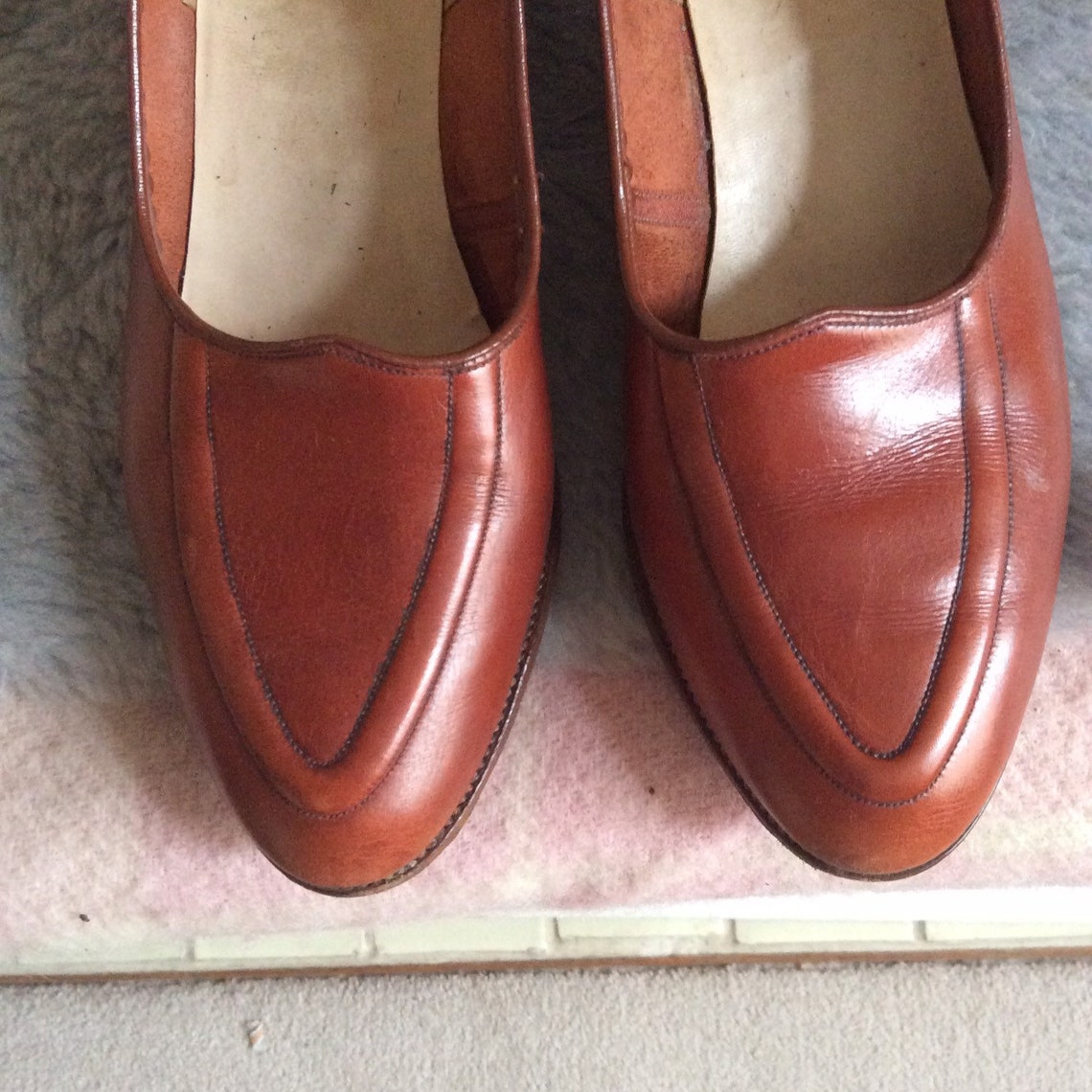 1940s Brown Leather Slip on Loafers Shoes Size 5 | Etsy UK