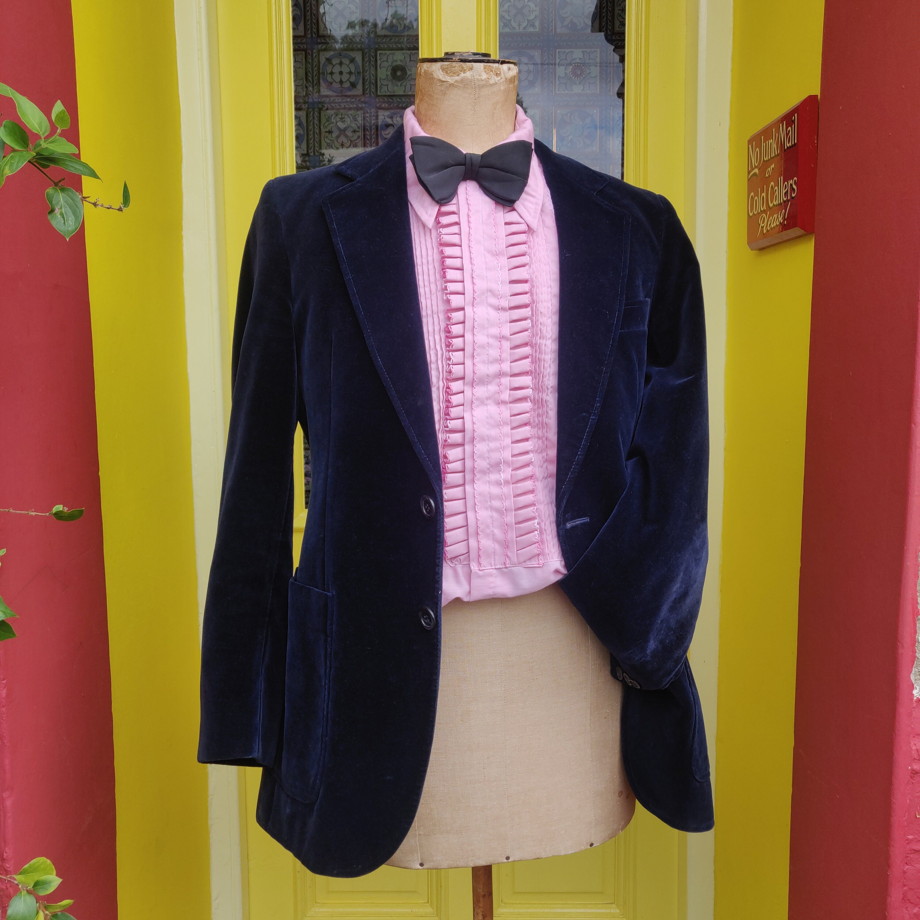 seven by seven 7×7 1ST VELVET JACKET A Stylish 1970s Mens Vintage Midnight-blue Velvet Evening