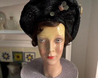 Vintage 1930\'s Black Gothic Style 100% Wool Cloche Hat with Feathers Henry Pollak Hat Vintage 1930s 1940s Antique Feather Cloche  main image 4
