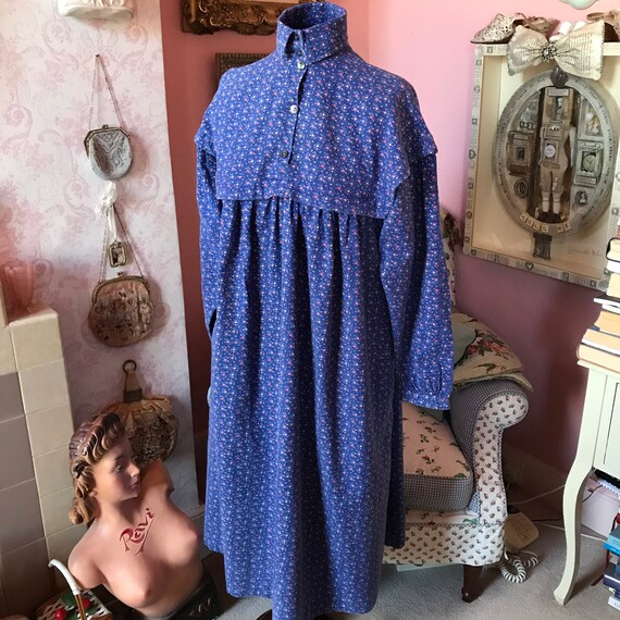 1970s Laura Ashley blue floral bushed cotton prair