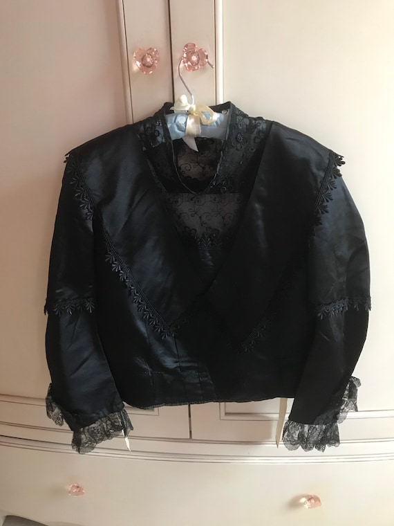 Antique Victorian 19th century black silk blouse.… - image 1