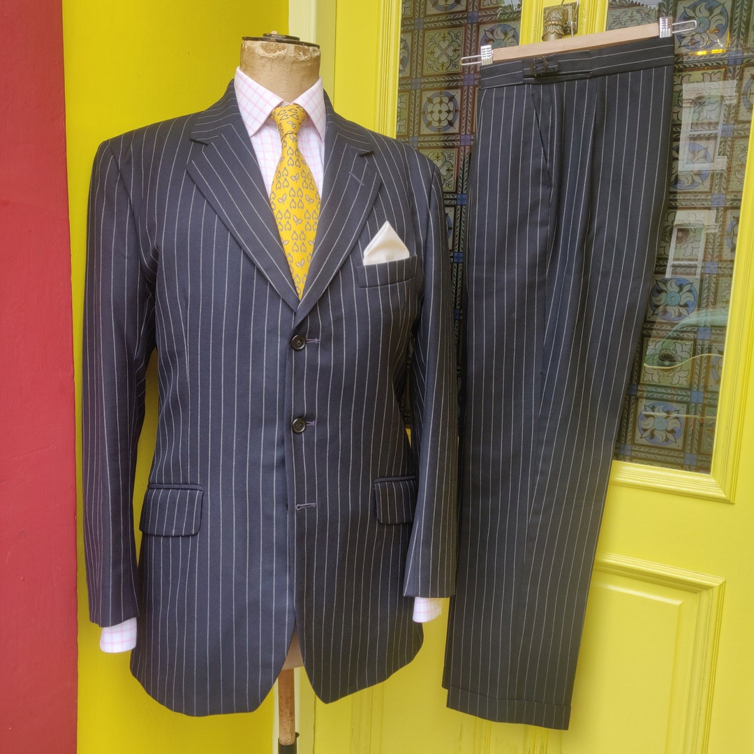 Bespoke 2-piece Suit by Bertie Wooster, Navy Blue Cablestripe