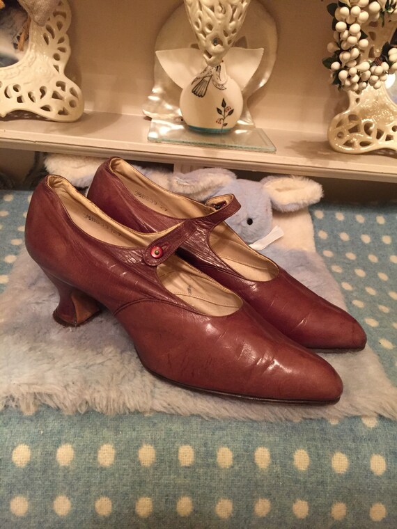 1920s flapper maryjane shoes in brown leather UK 4 Etsy