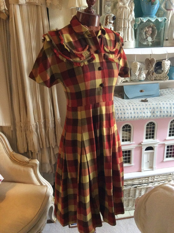 1940s ranchwear, cowgirl, red and yellow plaid, wo