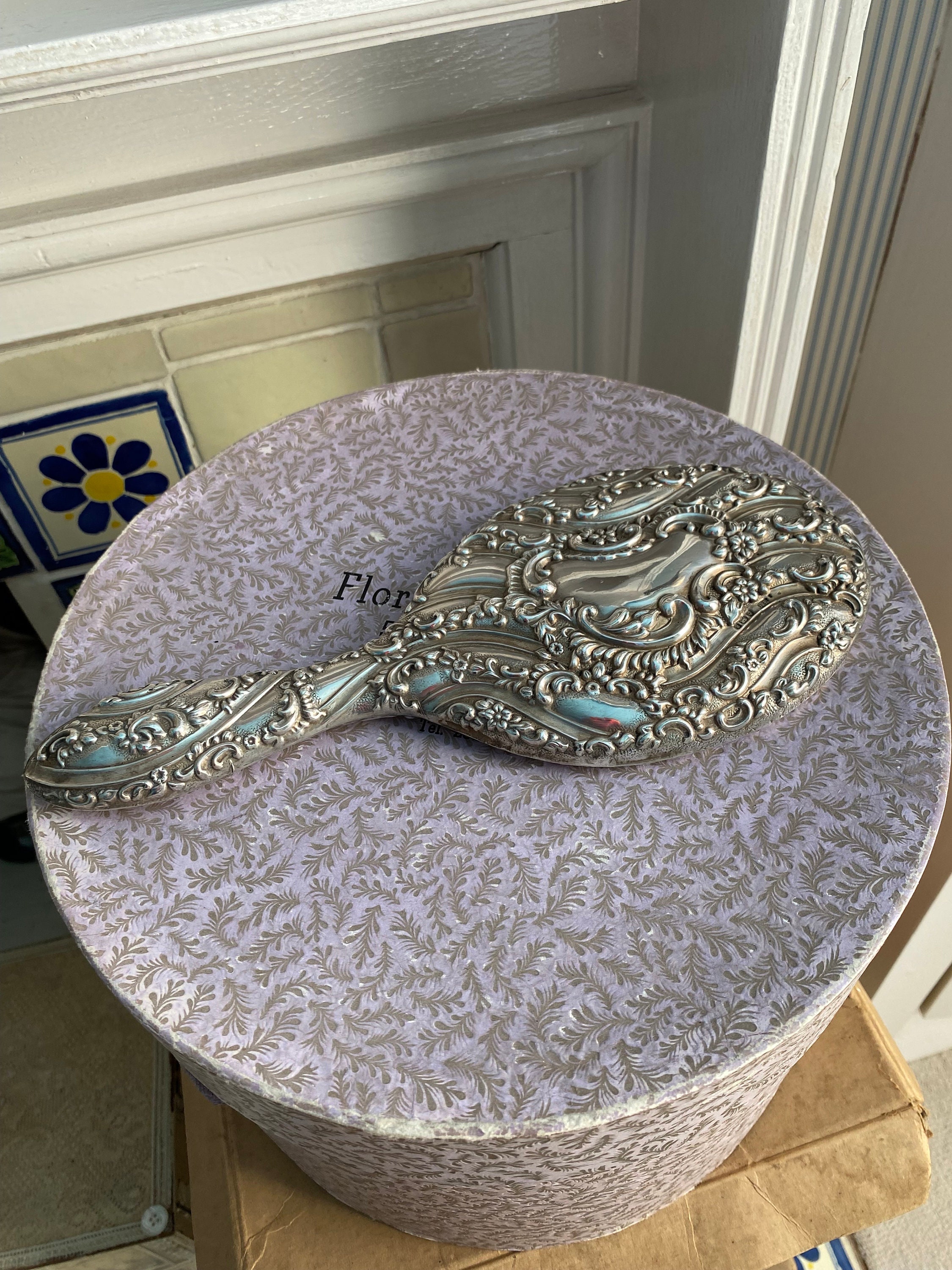 antique 19th century Victorian silver hand mirror.