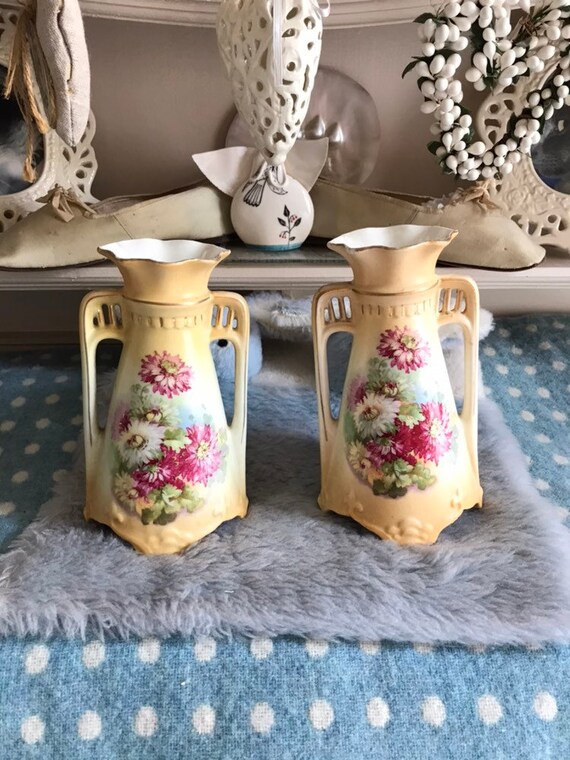 Antique Art Nouveau Pair Of Austrian Vases In Pale Yellow With Etsy