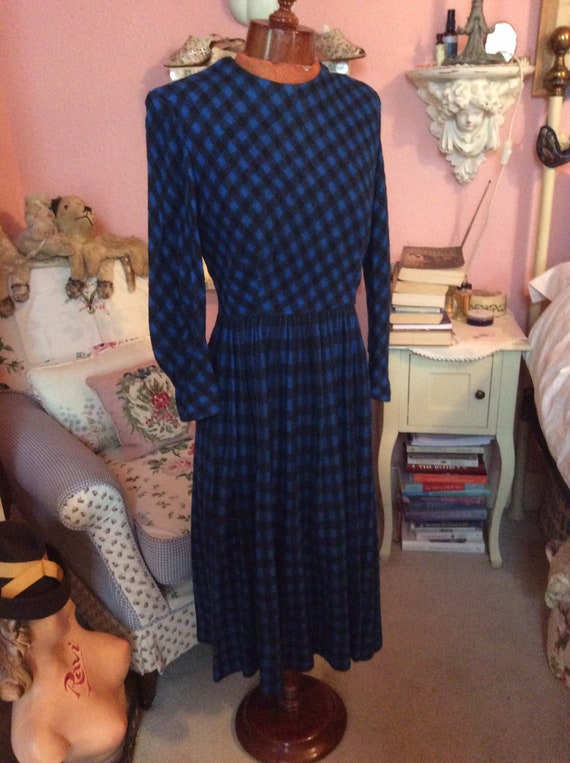 1950s felt wool mix royal blue houndstooth check … - image 3