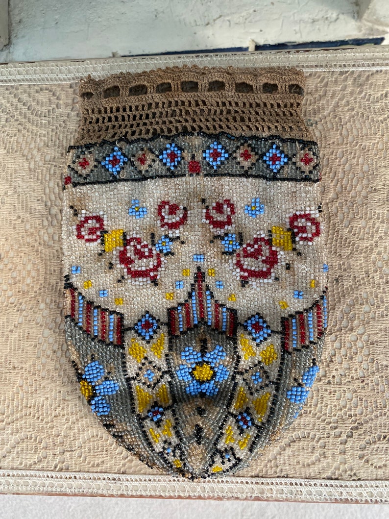 Antique 19th-century Mid Victorian Micro Beaded Purse Pouch - Etsy