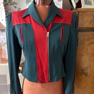 super rare outstanding 1940s reversible red and green gabardine western  bomber  jacket. bust 38”