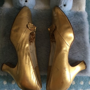 Antique Edwardian Gold Kidskin Leather Evening Shoes With Bows. Museum ...