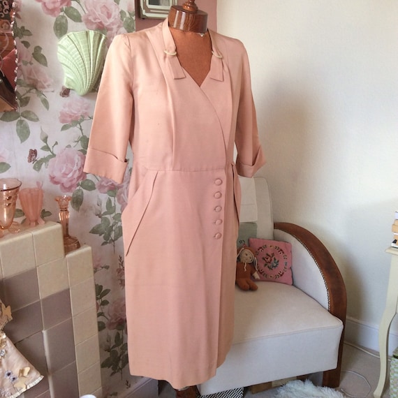 Vintage 1940s pink crêpe dress by Marie Moore. Vo… - image 1