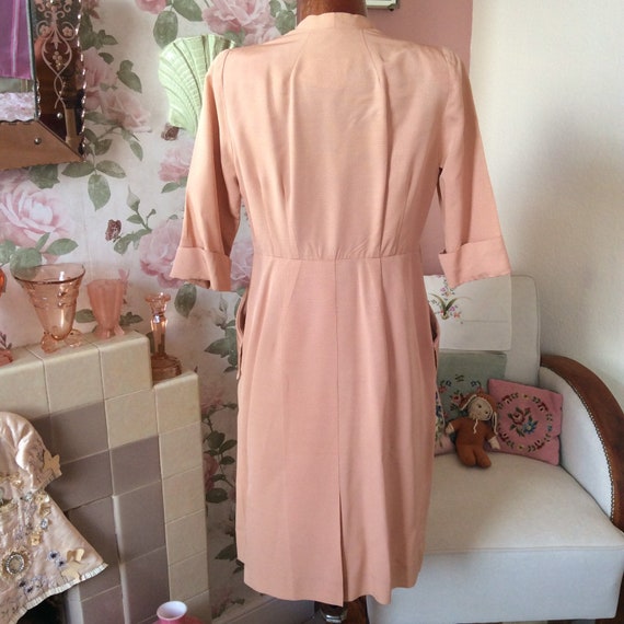 Vintage 1940s pink crêpe dress by Marie Moore. Vo… - image 5
