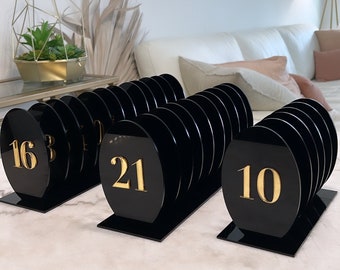 black and Gold Table Number, oval Table numbers, Acrylic table number,