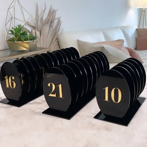 black and Gold Table Number, oval Table numbers, Acrylic table number,