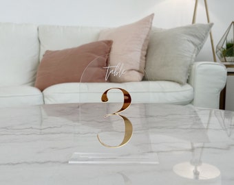 Gold mirror Table Number, Arch Table numbers, Acrylic table number,