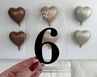 Clear Table Number, Arch Table numbers, Acrylic table number,