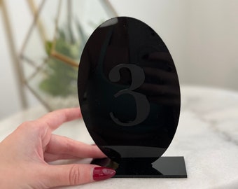 black and matte black, oval Table numbers, Acrylic table number,