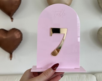 Blush Pink Table Number, large Arch Table numbers, Acrylic table number,