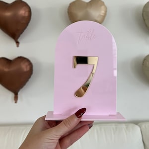 Blush Pink Table Number, large Arch Table numbers, Acrylic table number,
