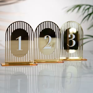 Gold Mirror Table Number, Arch Table numbers, Acrylic table number image 1