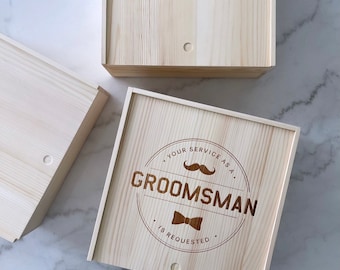 Groomsmen proposal wooden box, Bridesmaid gift box,