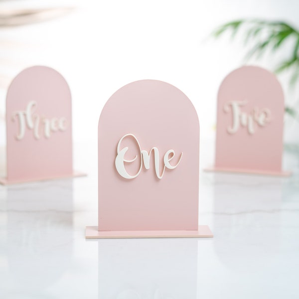 Pink Table Number, Arch Table numbers, Acrylic table number, girl birthday table decor