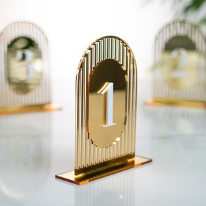 Gold Mirror Table Number, Arch Table numbers, Acrylic table number image 2