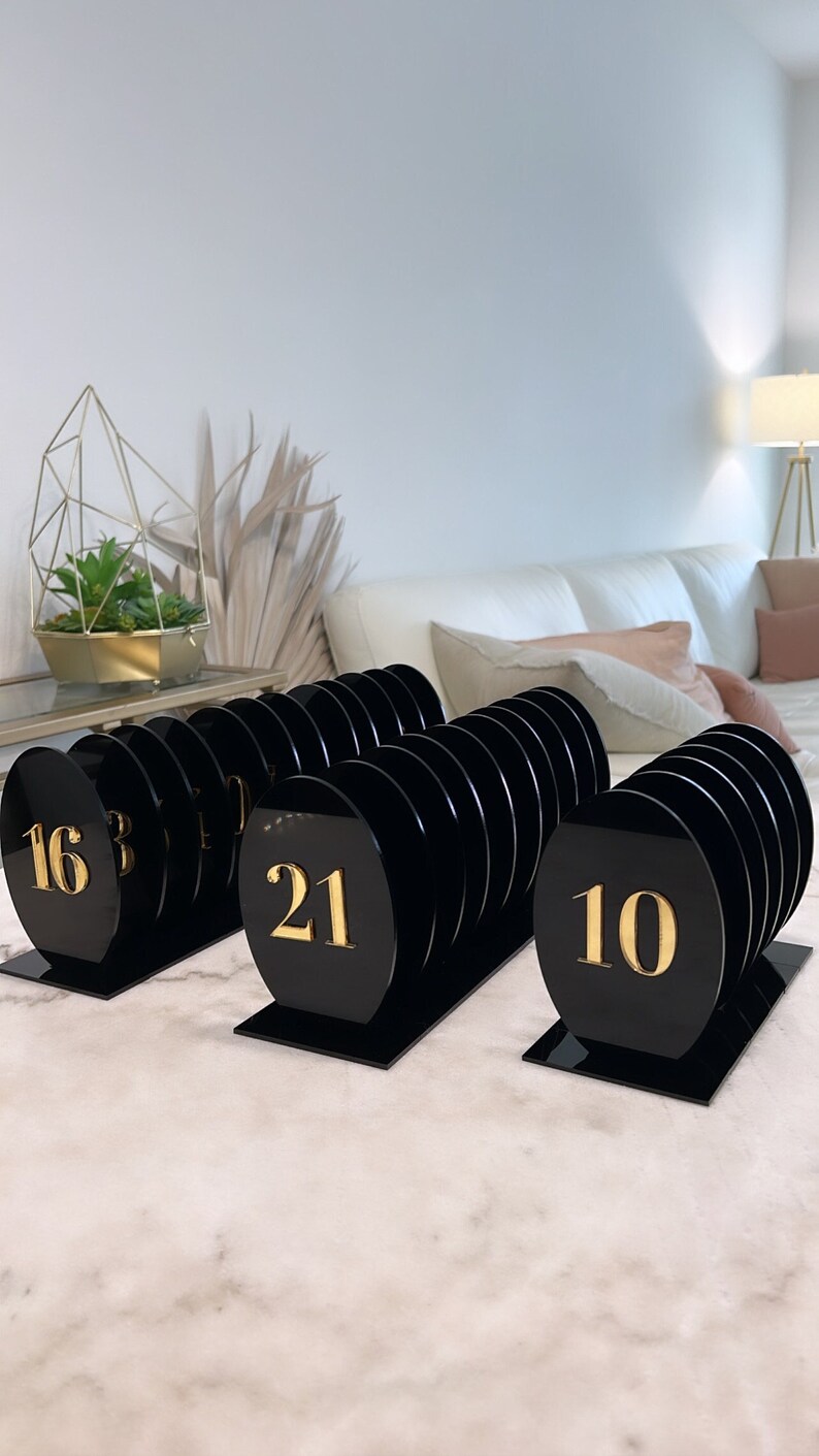 Black and Gold Table Number Oval Table Numbers Acrylic Table Etsy