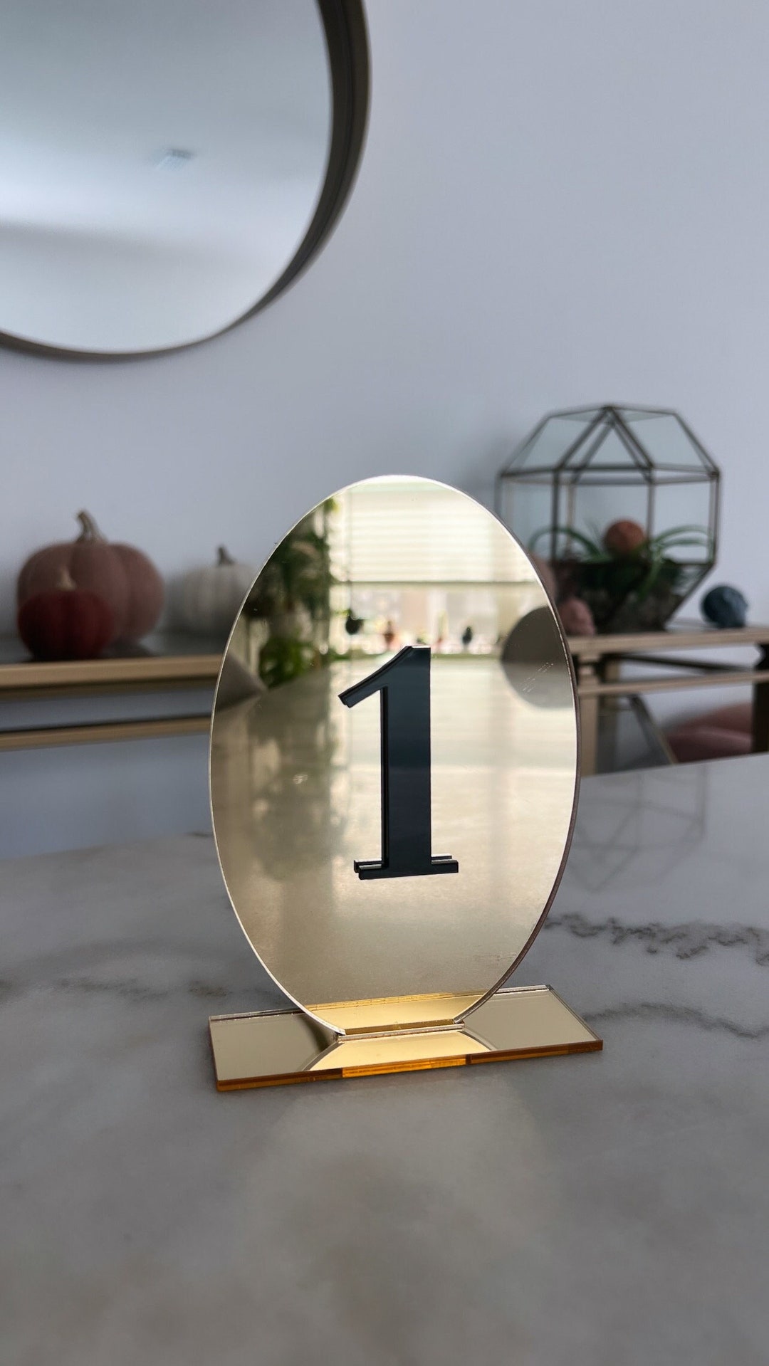 Gold Mirror Table Number, Oval Table Numbers, Acrylic Table Number, Etsy