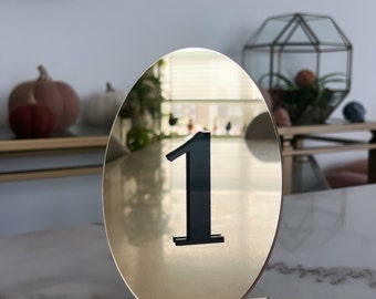 Gold mirror table number, oval Table numbers, Acrylic table number,