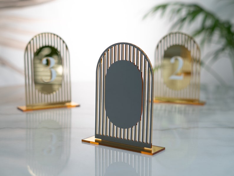 Gold Mirror Table Number, Arch Table numbers, Acrylic table number image 3