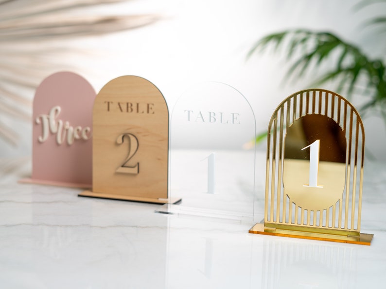 Gold Mirror Table Number, Arch Table numbers, Acrylic table number image 4