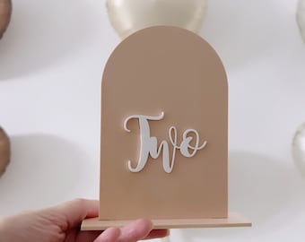 Cream Beige Table Number, Arch Table numbers, Acrylic table number,