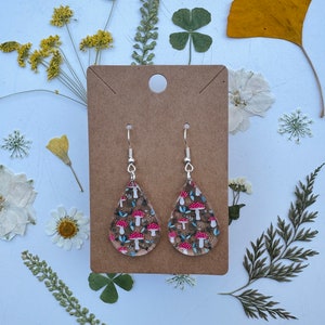 Mushroom Teardrop Dangly Acrylic Earrings