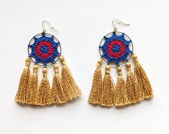 Phish Donut Crochet Earrings w/ Gold Metallic Tassels