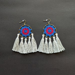 NEW! Phish Donut Crochet Earrings w/ Silver Metallic Tassels