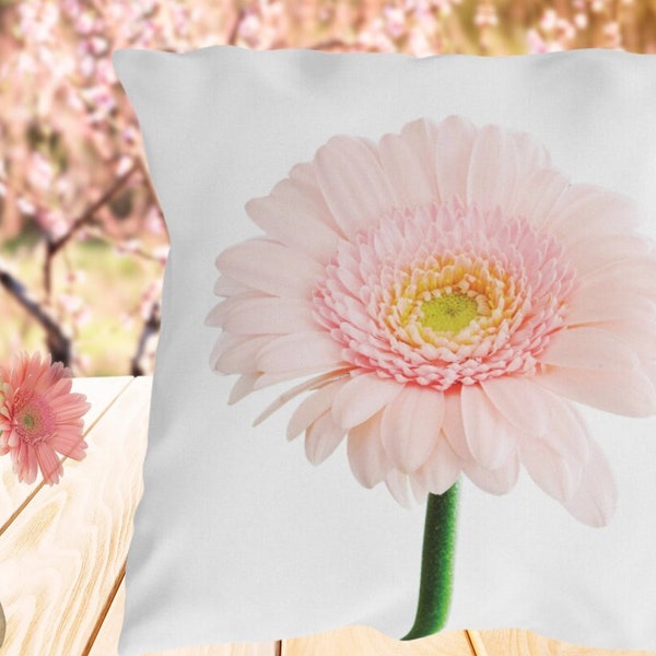Single Daisy Outdoor Pillow- Double Sided Print, UV & Water-Resistant, 4 Sizes: 16"x16", 20"x14", 18"x18" and 20"x20"