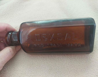 Vieux flacon de médicament DEXSAL en verre ambré de 10 oz - Australien