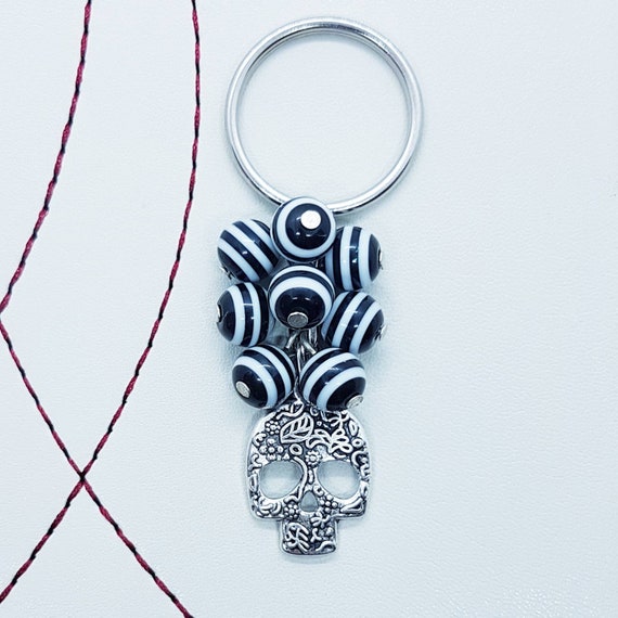 Skull Keyring, Personalised Gift, Sugar Skull Keychain, Gothic Gifts, Goth  Charm